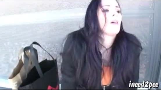 Sexy caroline pierce bursting to pee at bus stop